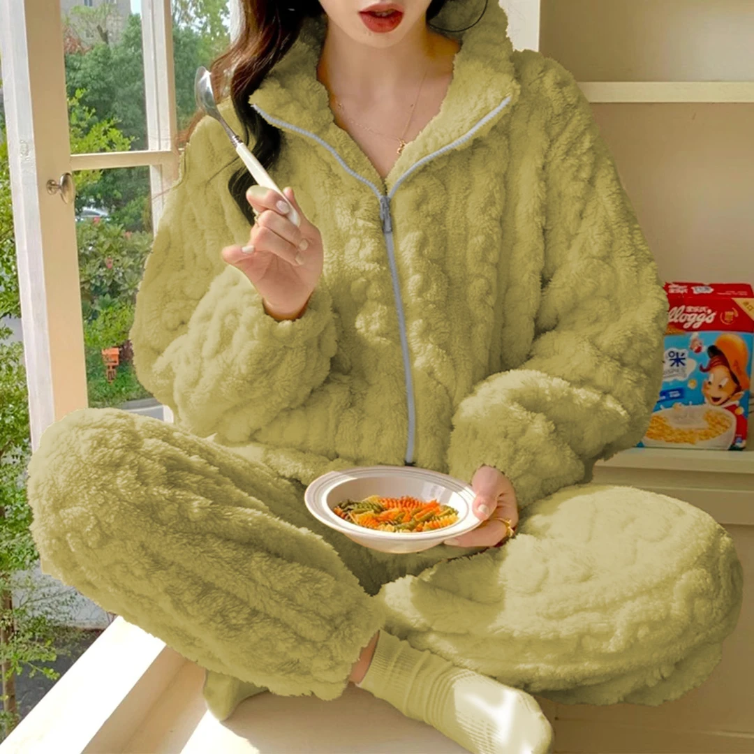 新款秋冬季可外穿爆款女2025加绒加厚毛绒家居服宽松大码韩版