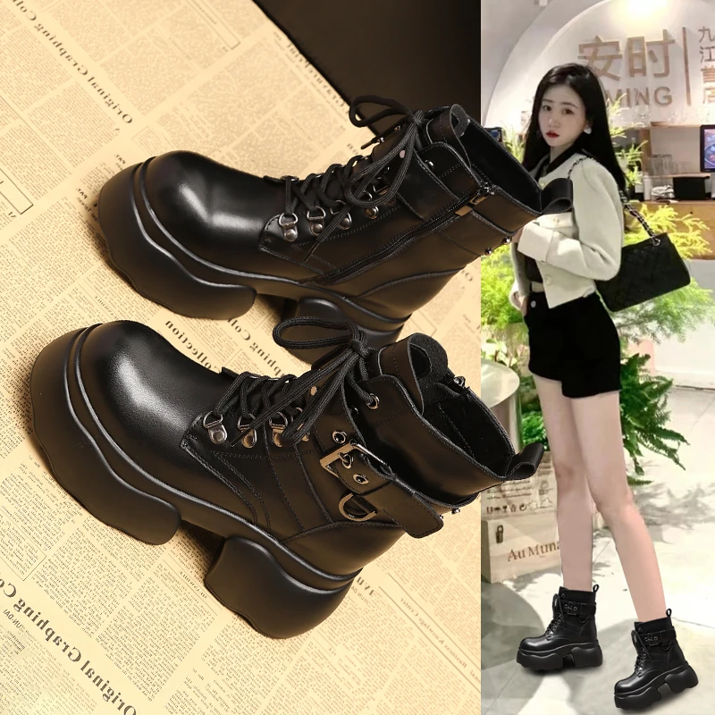 ZDW5520-17帅气厚底内增高机车马丁靴子女2024秋季松糕瘦瘦短靴子