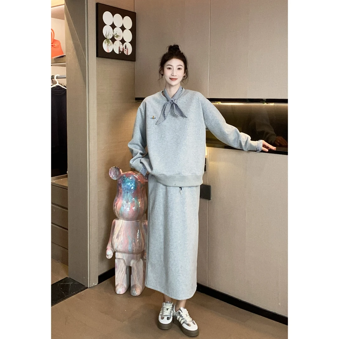 秋季孕妇套装显瘦圆领上衣+抽绳无托腹裤子半裙57587