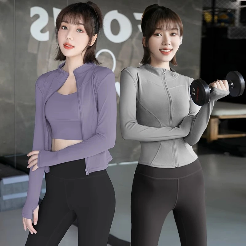 瑜伽服外套装跑步运动套装女晨跑服速干夏季薄款健身服外套带拉链