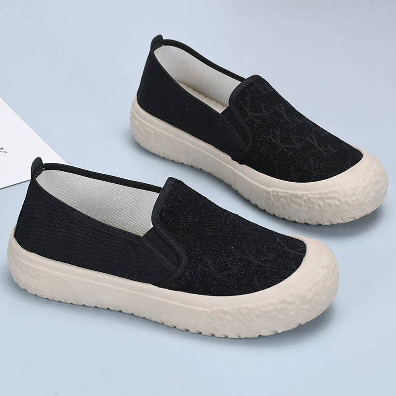 春秋新款帆布鞋女时尚百搭厚底学生鞋一脚蹬懒人渔夫鞋女士休闲鞋