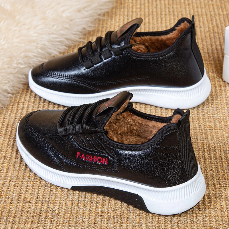 冬季老北京棉鞋女加绒加厚妈妈鞋保暖防滑老人奶奶鞋棉靴皮面防水