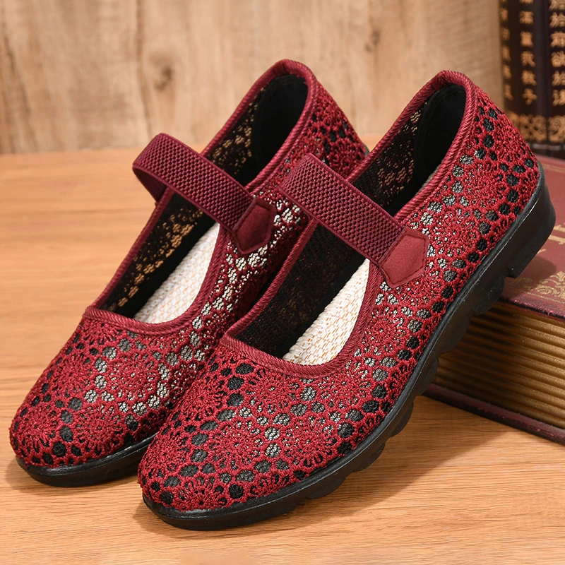 夏季老北京布鞋女网鞋透气网面奶奶鞋镂空平底中老年妈妈鞋老人鞋