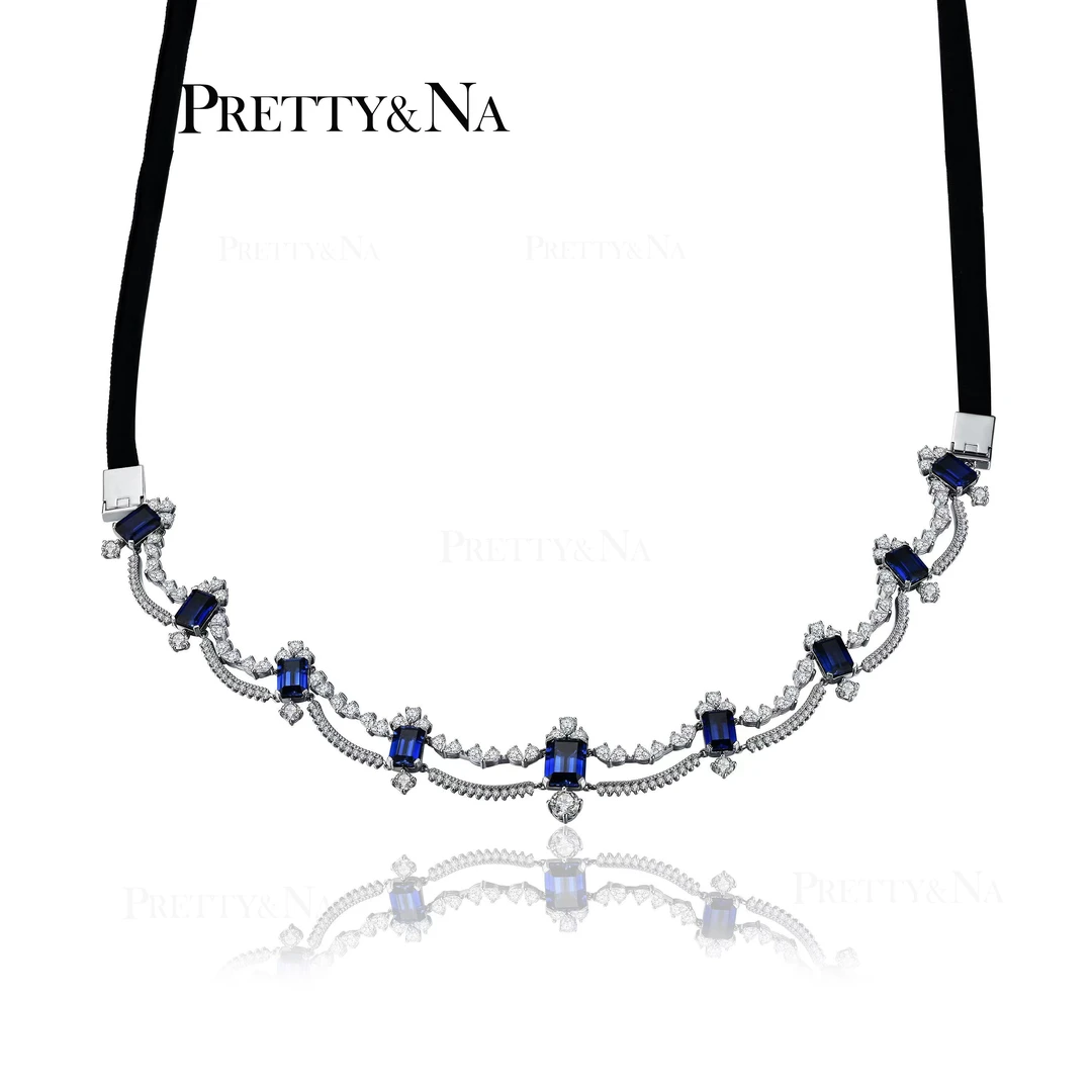 培育蓝宝项链气质蓝色轻奢设计女士复古简约时尚百搭豪华皇家蓝