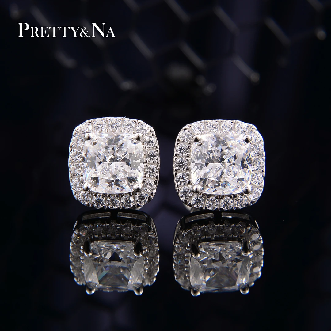 925银耳饰 银耳钉气质冰花切工百搭经典镶嵌满钻欧美气质白色轻奢