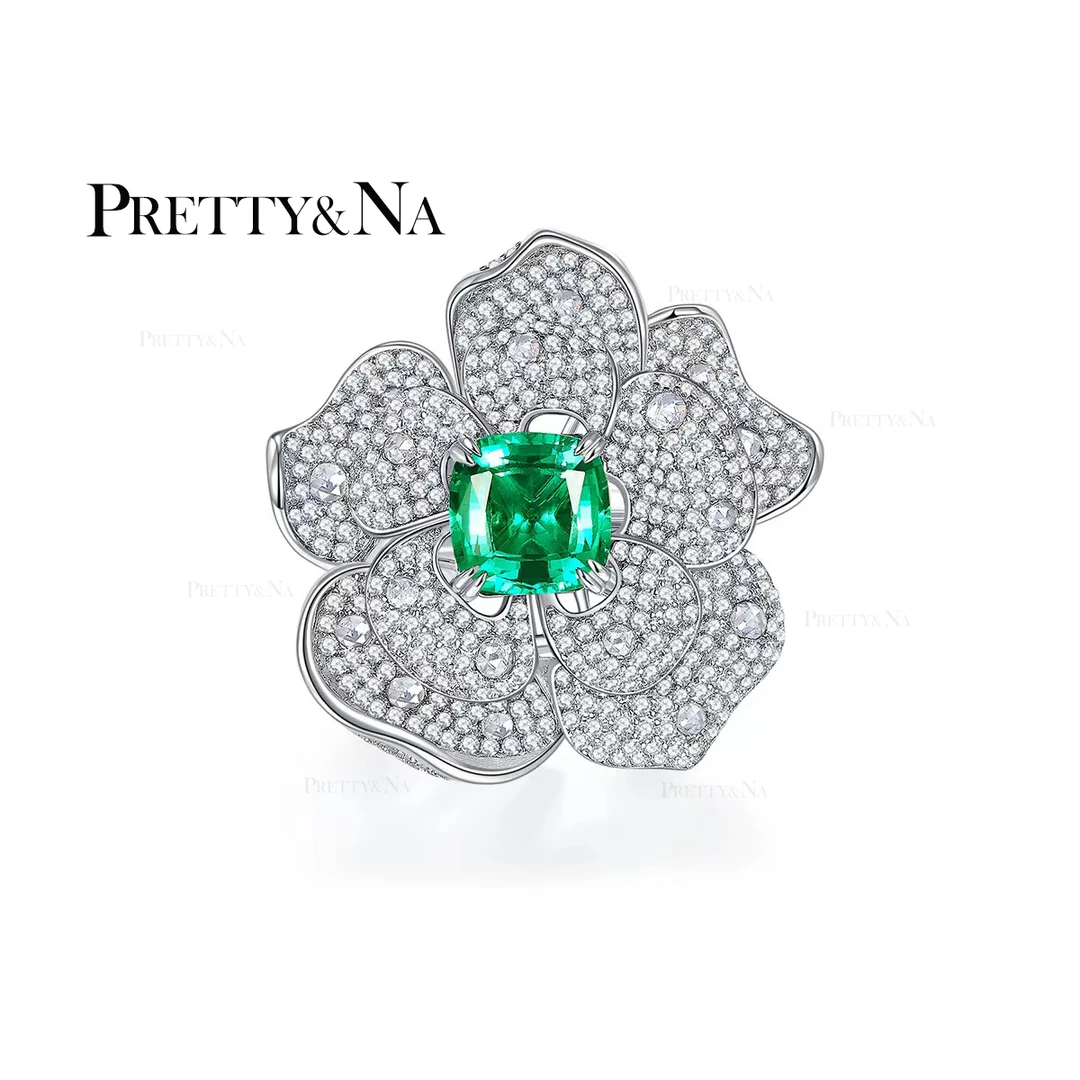 925银手链 花花手链气质轻奢时尚绿色经典设计师满钻花戒气质轻奢