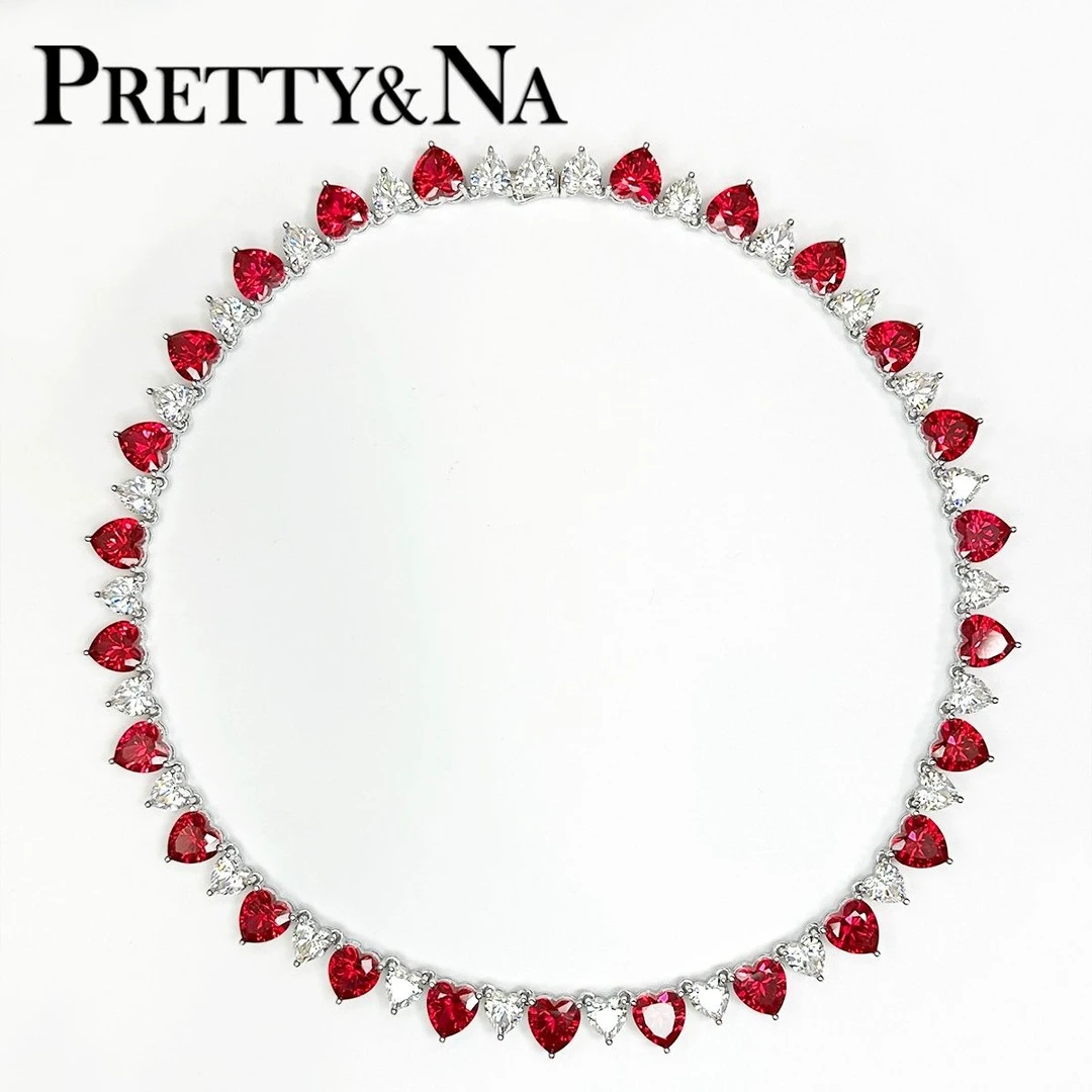 链子925银 项链新品轻奢满气质时尚百搭红色欧美镶嵌满钻奢华手工