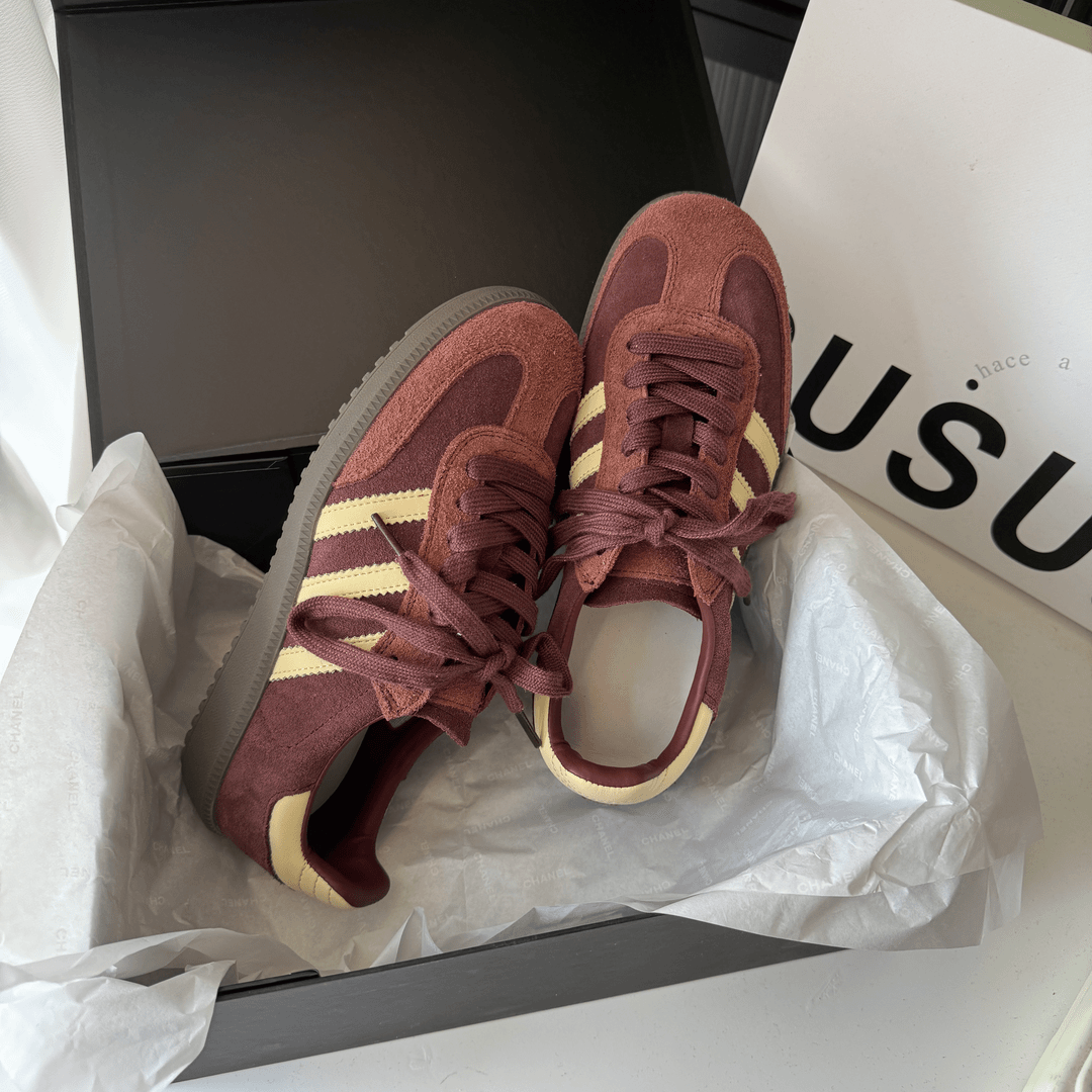 【酒心巧克力】安可拉红复古德训鞋软面ins低帮系带平底夏季跑步鞋