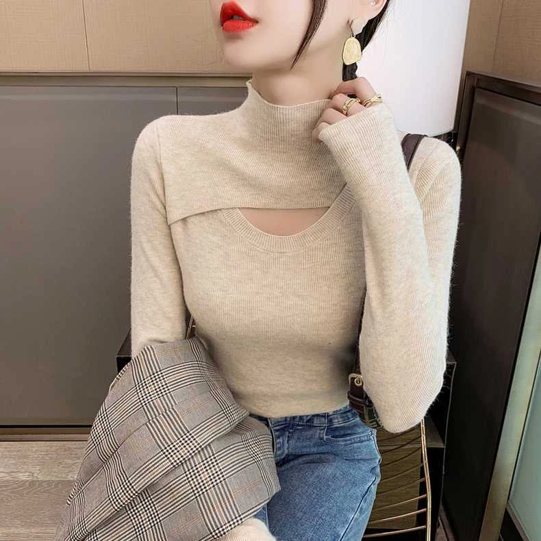 加厚2023新款显瘦镂空打底衫女秋冬内搭毛衣洋气百搭针织衫上衣女