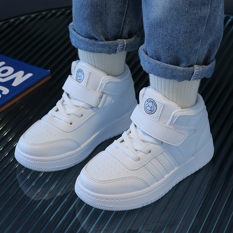 小白鞋高帮板鞋男女宝2023秋季新款防滑透气休闲鞋儿童中帮鞋