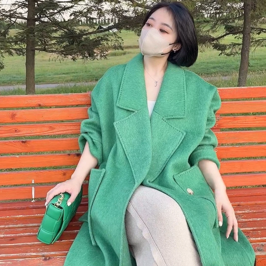 【酒神】新款双面手缝大衣大翻领明线工艺大口袋气质秋冬韩版