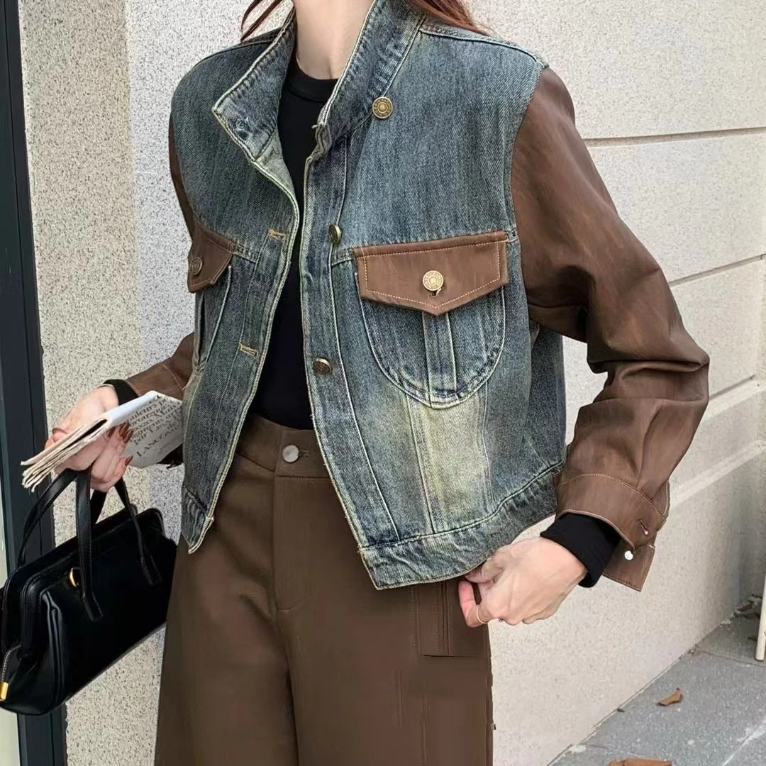 【超好看】2024春秋季新款洋气小个子高级感超好看拼接牛仔短外套女