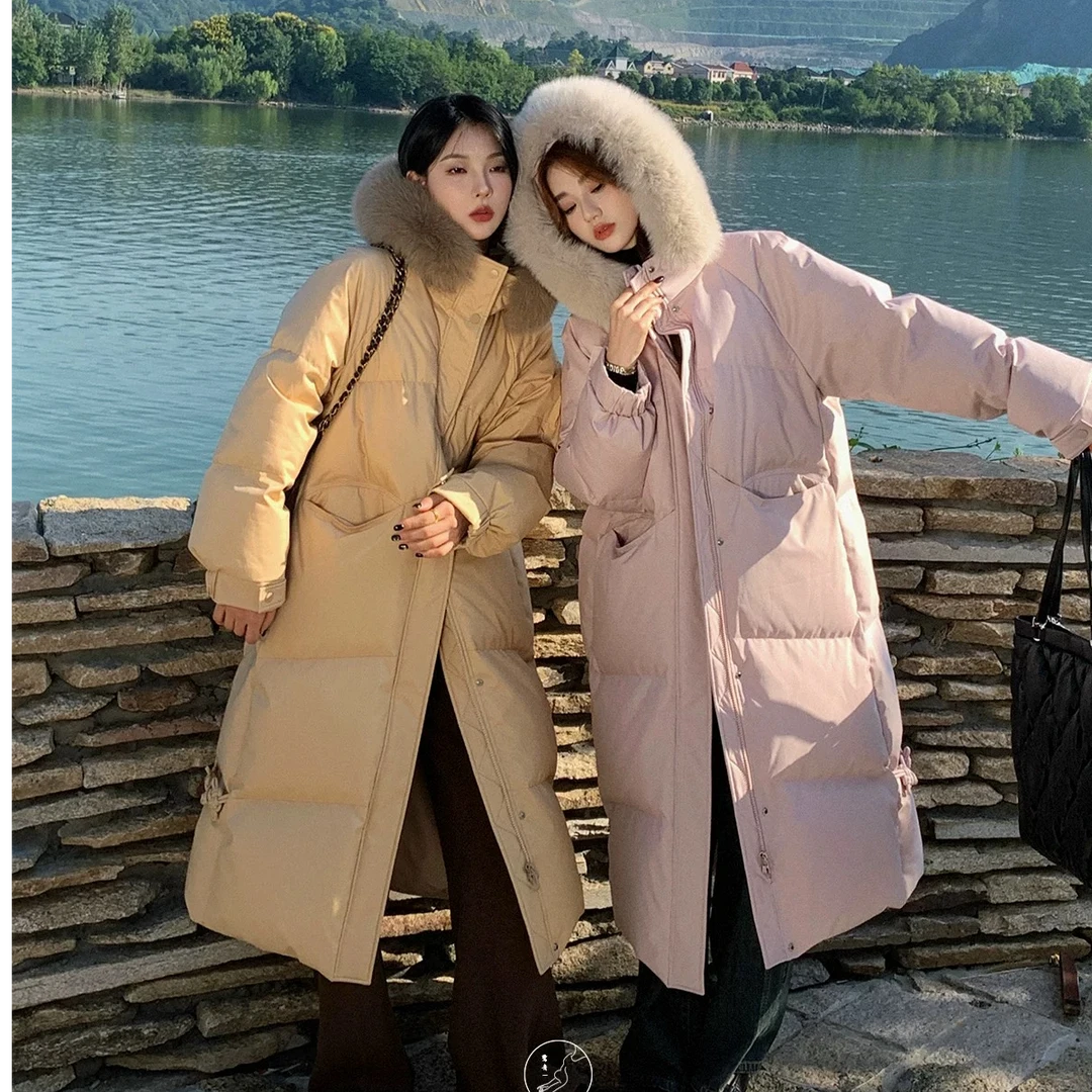 新款中长款过膝棉服女韩系加厚2024棉袄大毛领冬季保暖棉衣外套潮