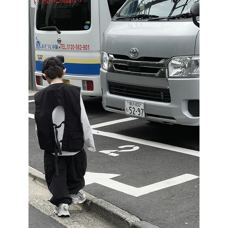 【现货】略略童装儿童春秋款纯色潮酷工装风马甲241MJ107