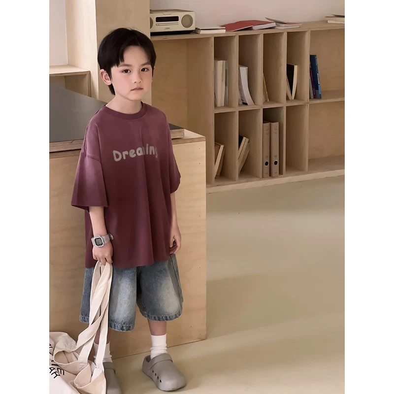 【现货】略略童装男童短袖T恤纯棉复古做旧半袖 242TX025