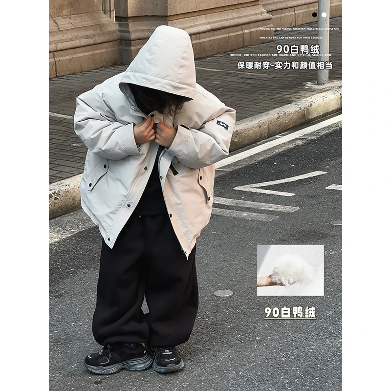 【现货】略略童装冬季款新国标90白鸭绒连帽保暖羽绒服234Y812