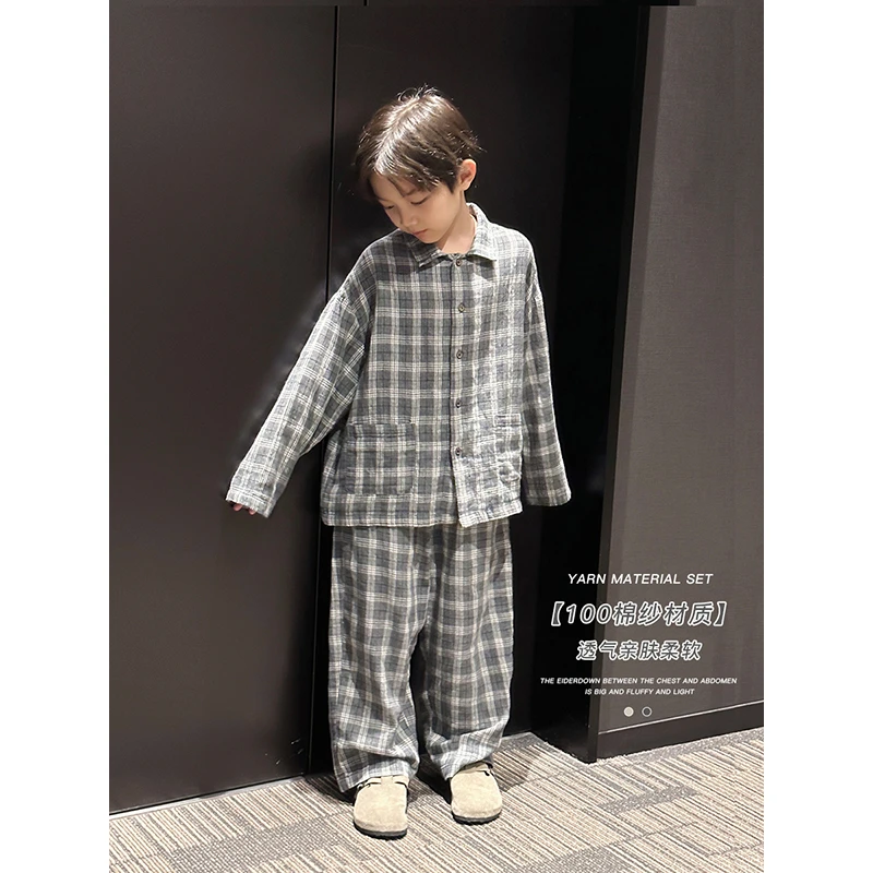 【现货】 略略童装儿童秋季款格子家居睡衣套装 243TZ1436