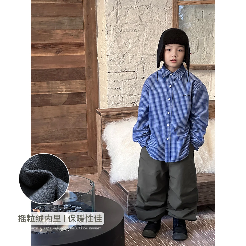 11.21新品 略略童装儿童秋冬款格子学院风加绒衬衫243CY1428