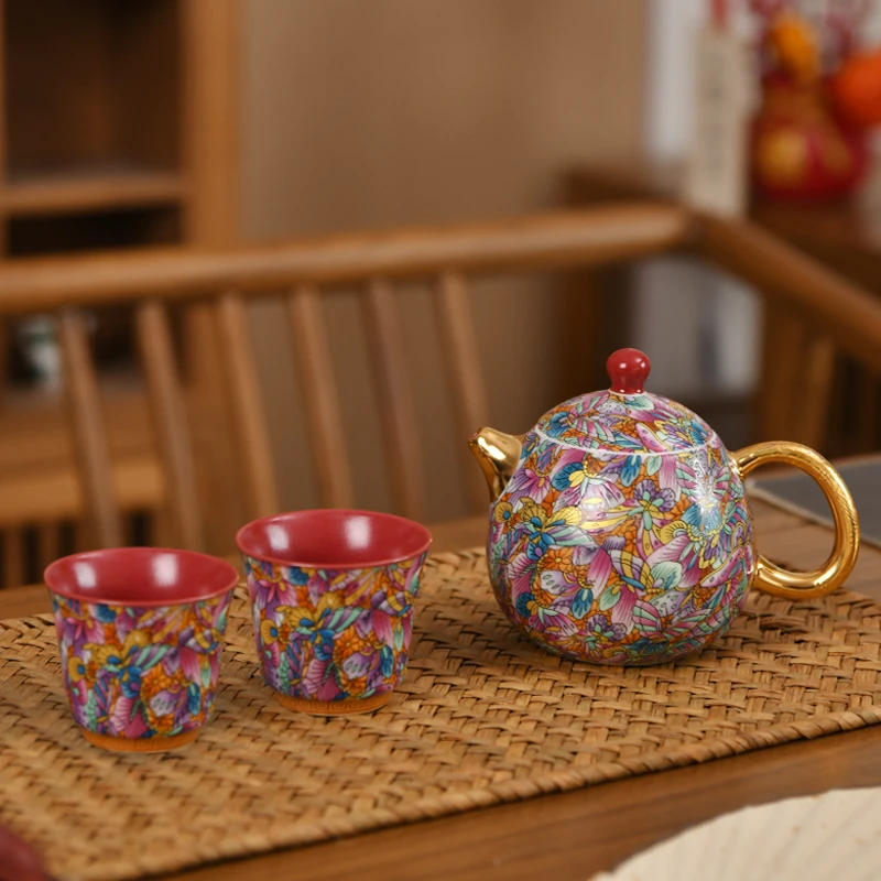 成艺陶瓷-百福龙胆壶3入茶具组合茶壶茶杯