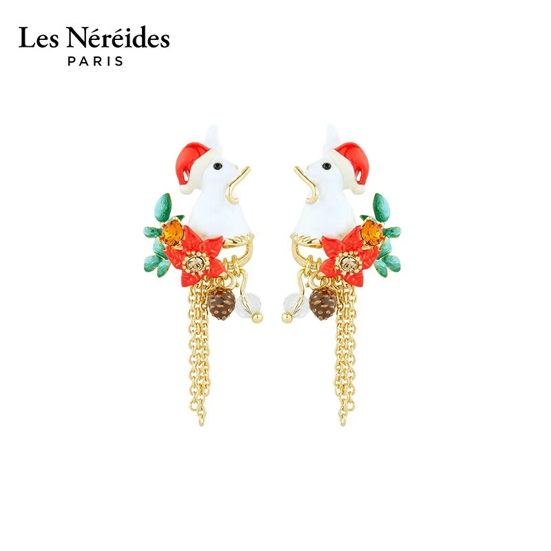 铜合金珐琅耳饰 Les Nereides圣诞奇遇系列小兔与红花耳环
