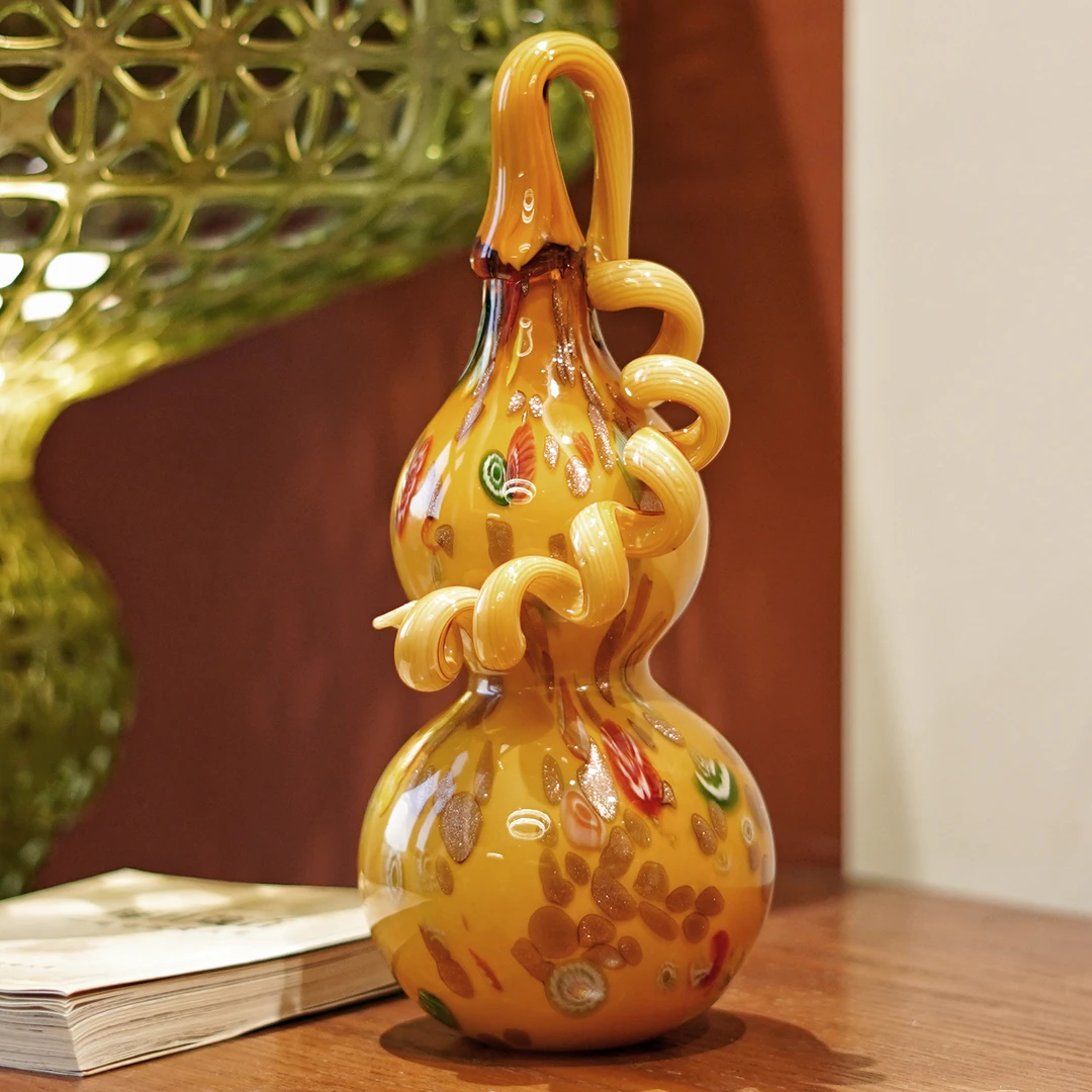 淄博非遗纯手工琉璃万花黄葫芦“福禄双全”“多子多福”居家玄关摆件