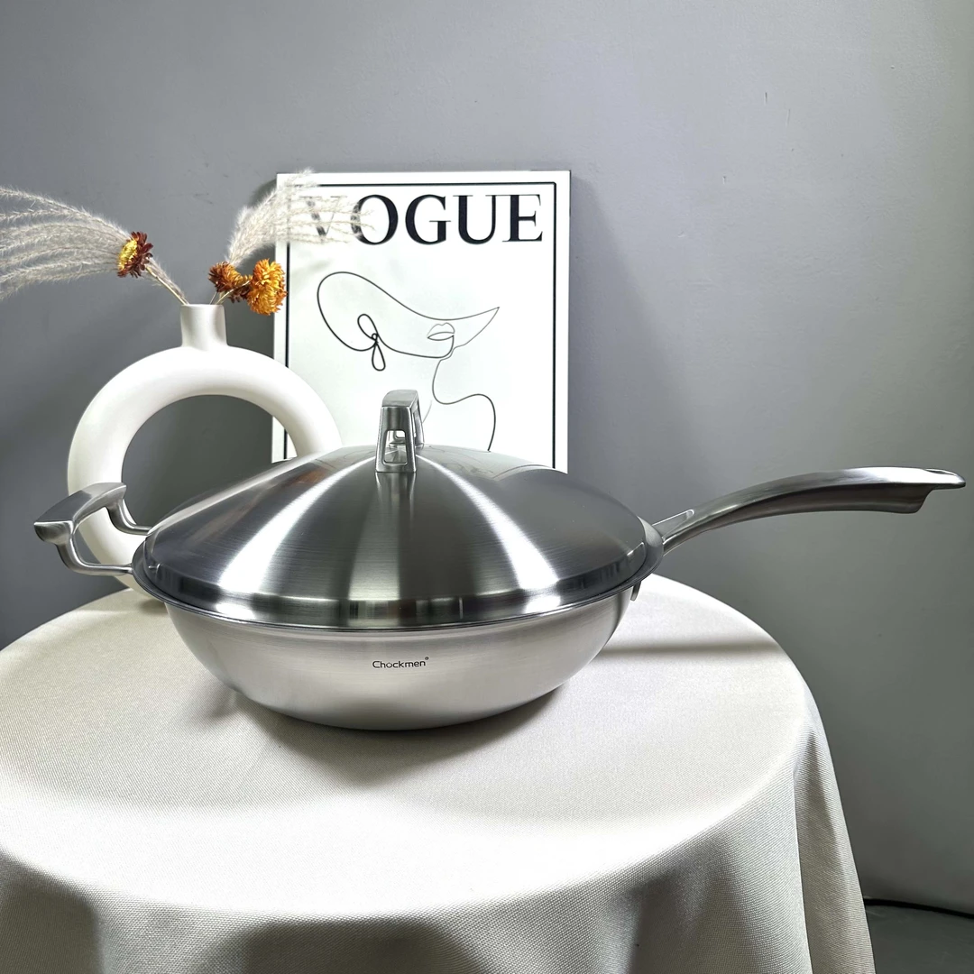 【炒锅天花板！五层钢夹铜】18/10不锈钢32cm内径钢盖无铆钉家用炒锅