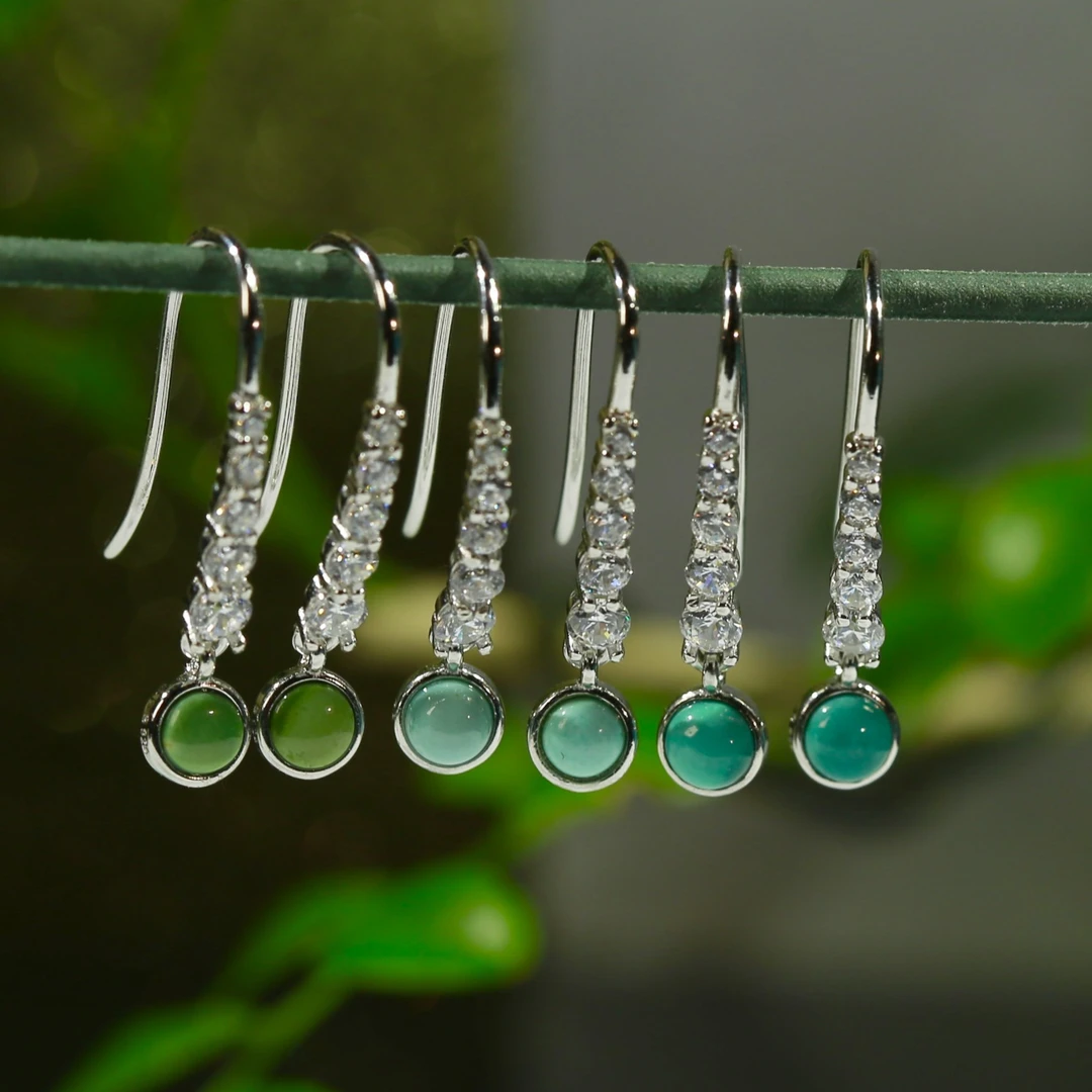 天然原矿绿松石银镶个性时尚精致女神款耳饰多色多样性发货一件