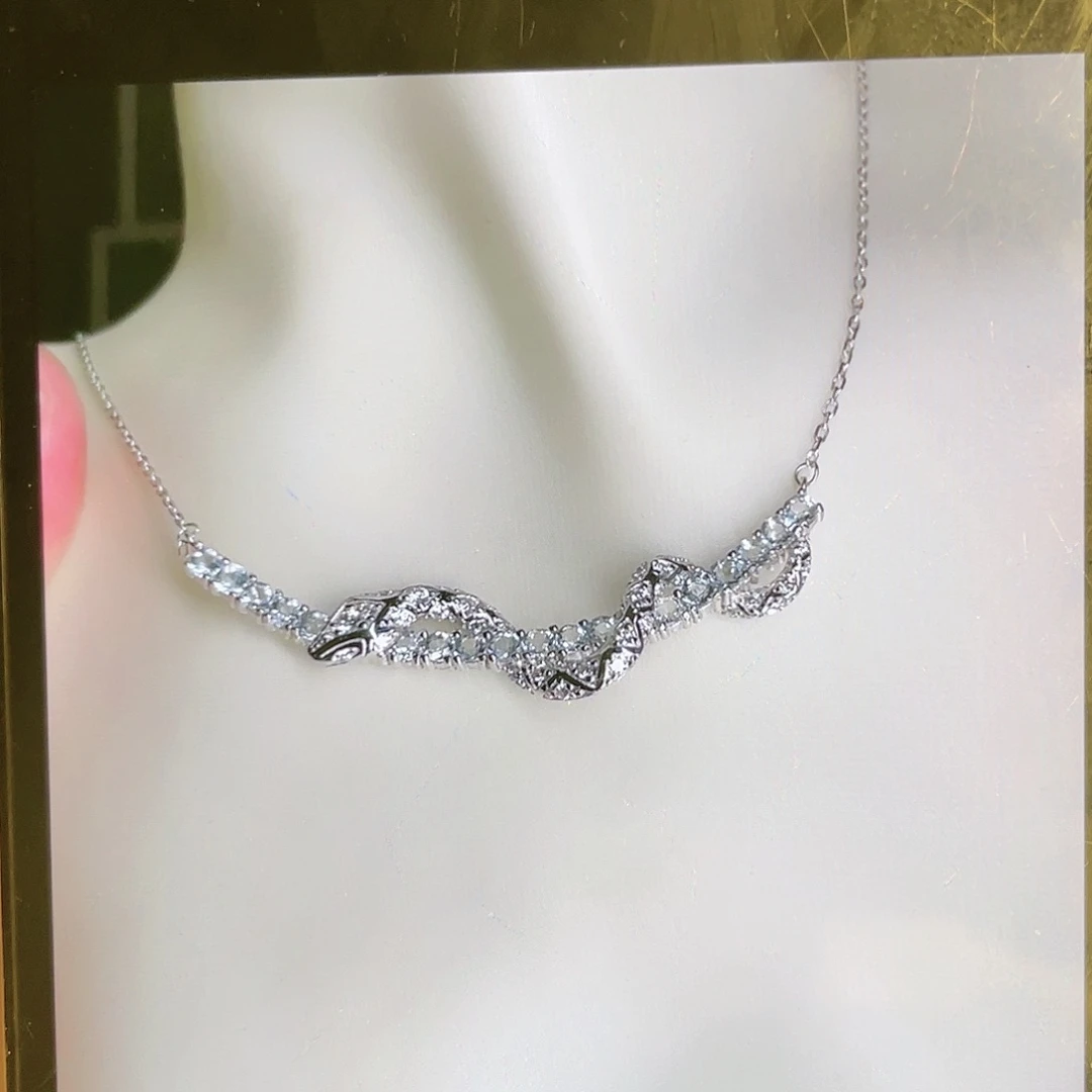 海蓝宝石项链银S925镶嵌