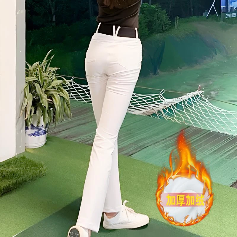 高尔夫时尚秋冬长裤高腰加厚加绒运动微喇叭裤子修身显瘦女运动裤
