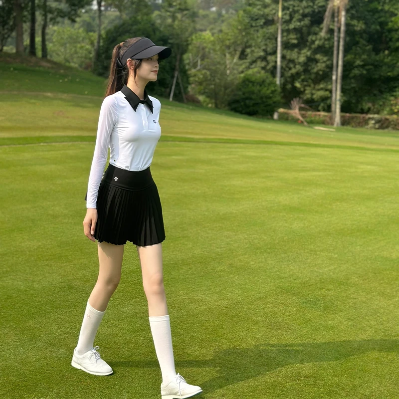 高尔夫白色显瘦夏季运动上衣时尚休闲女款打底修身韩版透气翻领款
