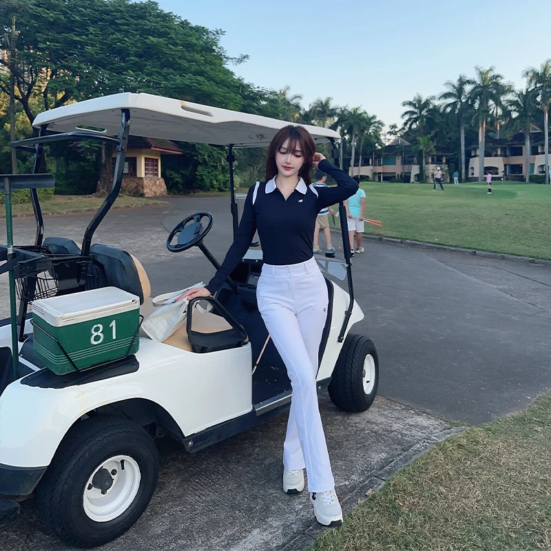 高尔夫女装休闲运动服白色加厚翻领高弹力长袖上衣时尚修身气质女