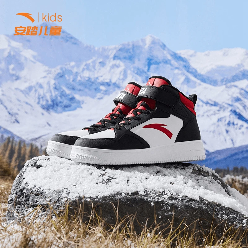 安踏儿童男女童棉鞋冬季新款加绒保暖舒适青少年高帮板鞋12446939