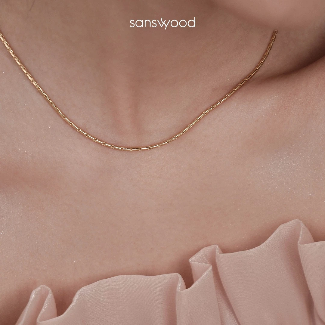 合金项链 sanswood百搭竹节蛇骨链925银叠戴简约气质小众百搭素链