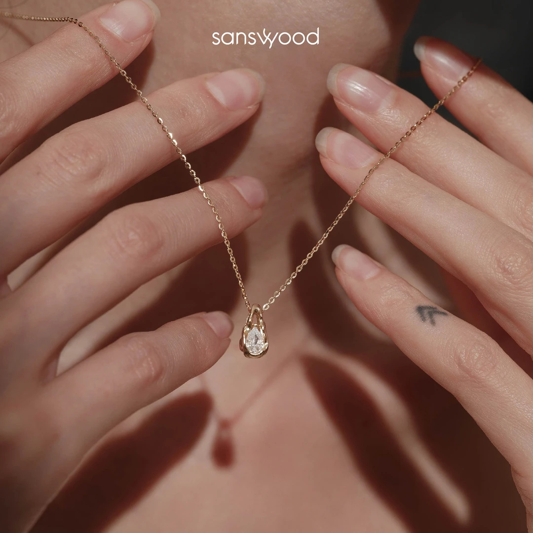 sanswood 吊坠925银 《爱神落泪》气质轻奢小众镶嵌水滴莫桑石项链