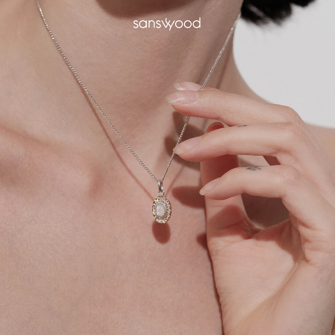 sanswood 吊坠925银 《香冰琉璃》肌理感拼色欧泊石原创轻奢锁骨链