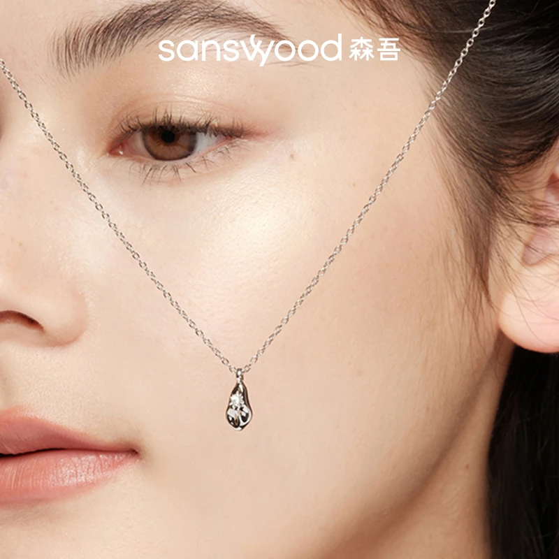 sanswood 坠链均925银莫桑石 森吾《星回》六芒星水滴纯银锁骨链女