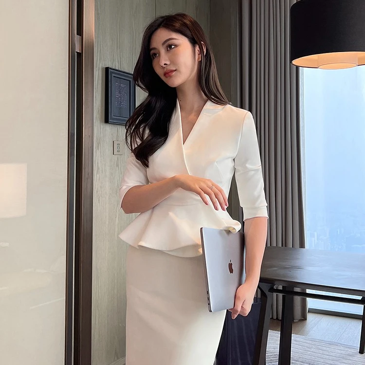 2023春夏季新款气质名媛高端套装裙女职业白色西装外套高-1333