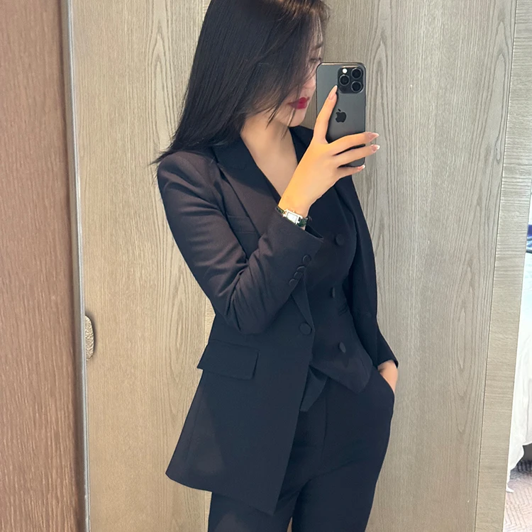 2859-老钱腔调藏蓝色西装三件套显瘦气质时尚休闲西服通勤职业