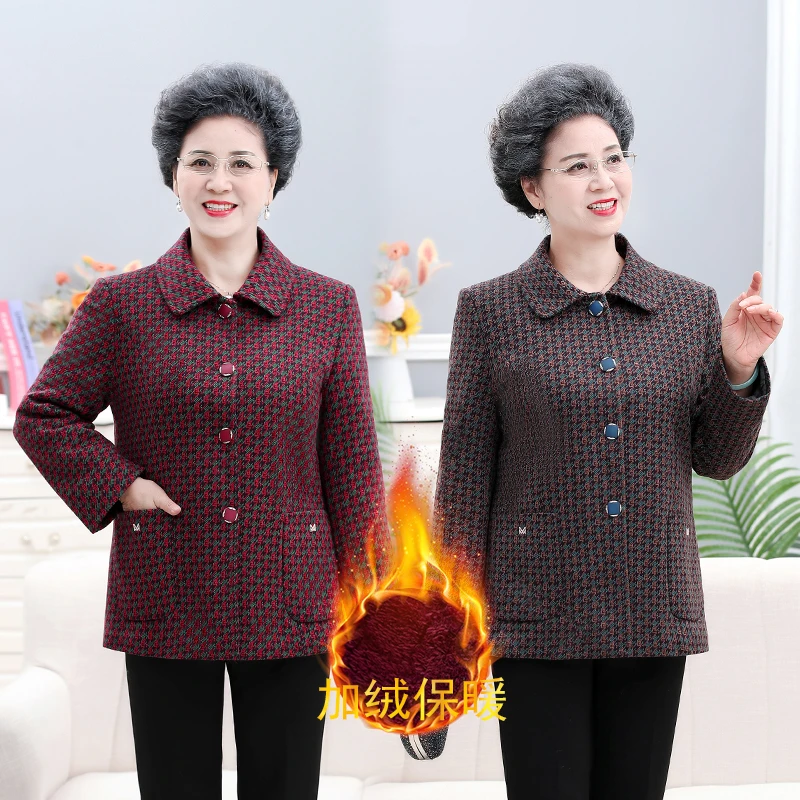 中老年妈妈装外套老年人加绒衣服老人加厚秋冬上衣保暖奶奶装夹克