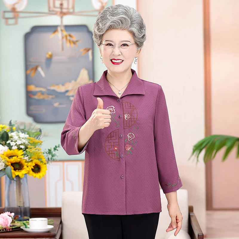 中老年妈妈装衬衣奶奶装时尚洋气衬衫老人老太太上衣50-60岁衣服