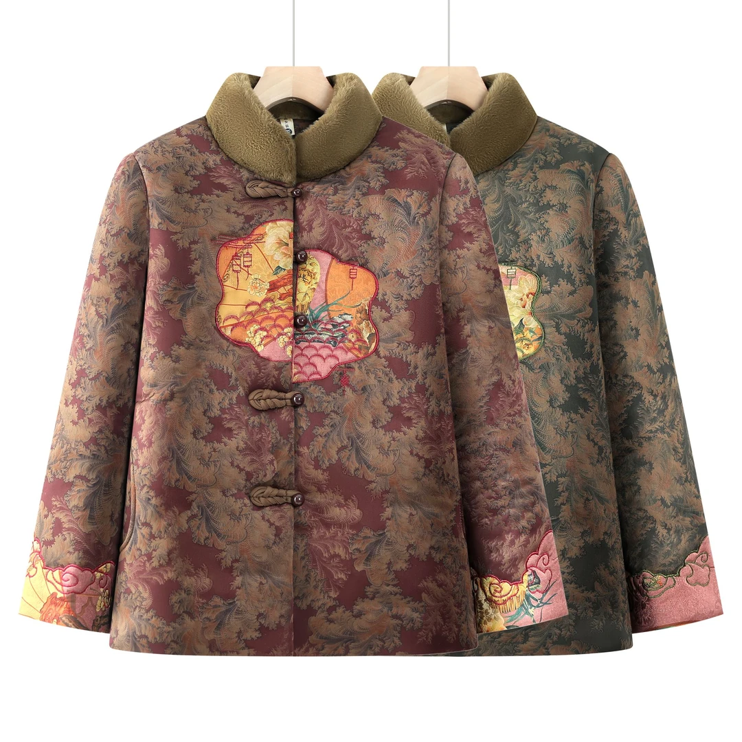 中老年妈妈加绒棉衣老人唐装棉袄奶奶加厚棉服保暖老太太冬装国风