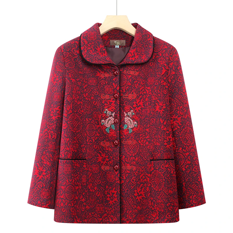 中老年妈妈装春秋外套老人衣服洋气老太太绣花上衣60-70岁过生日