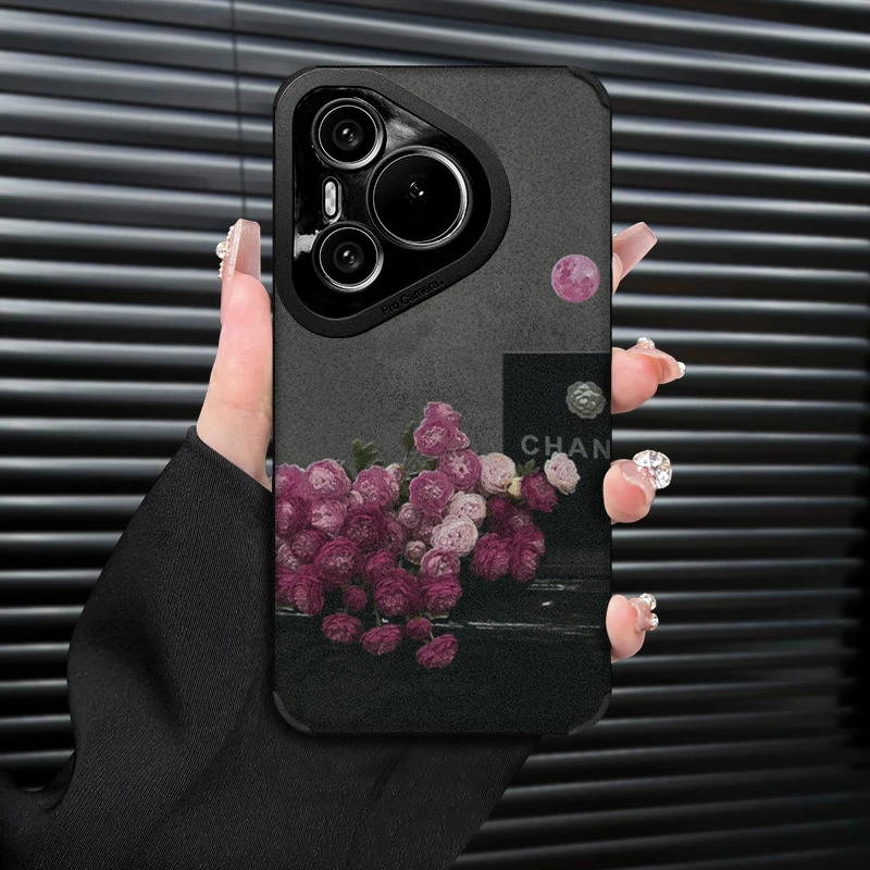 粉玫瑰高级感适用华为Pura70手机壳复古皮质手链全包创意防摔女款