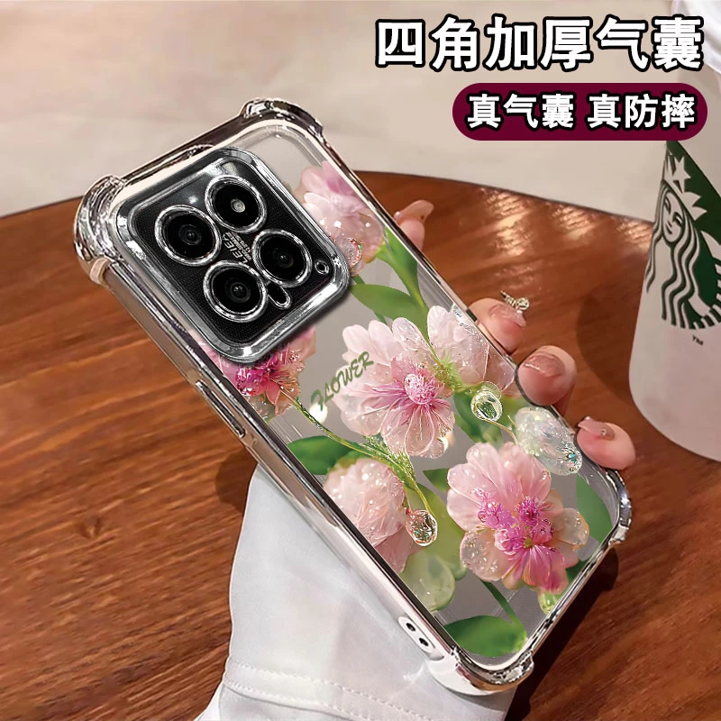 水晶花苹果15女镜头全包华为mate60pro电镀防摔小米14气囊手机壳