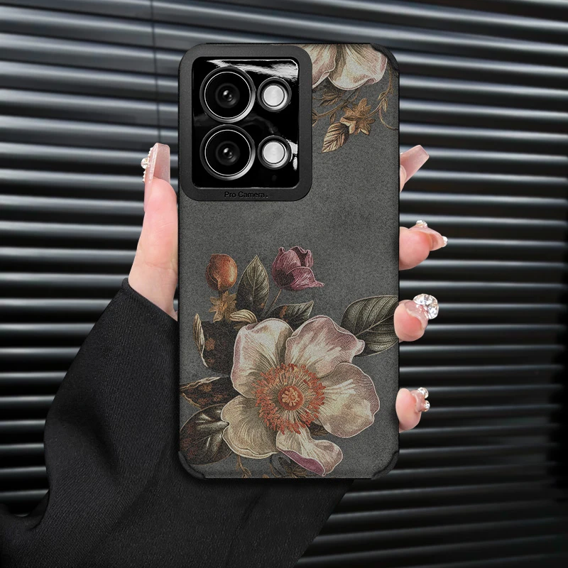 复古花朵复古皮质适用OPPORENO9/PRO手机壳翻毛皮软套防摔创意