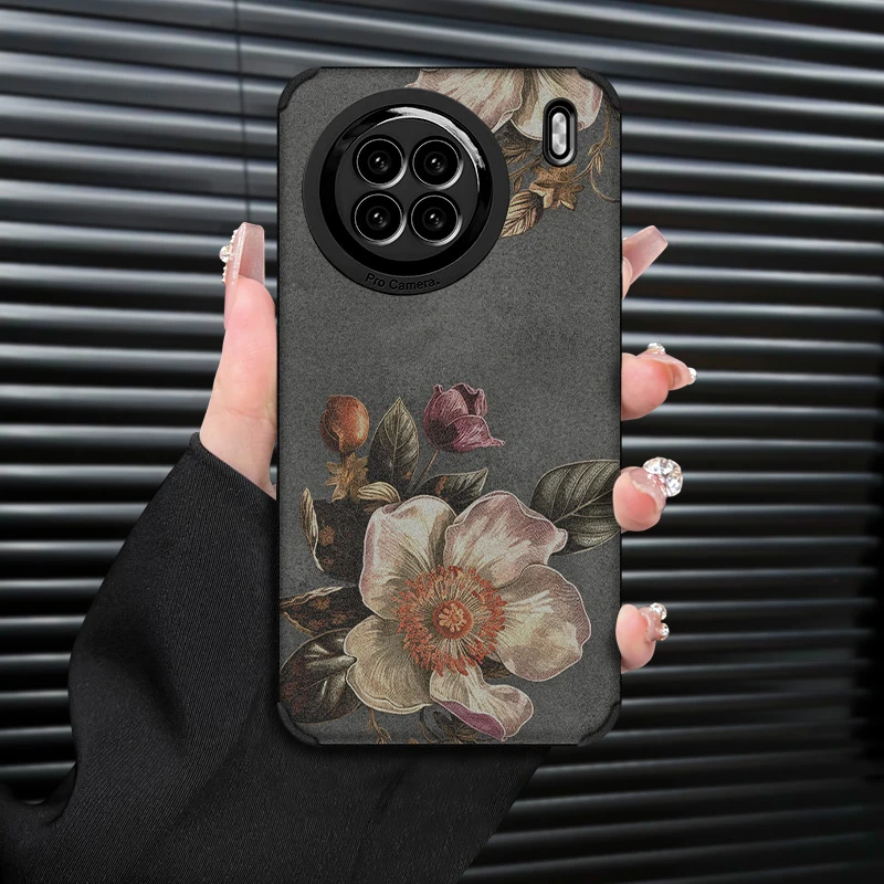 复古花朵复古皮质适用VIVOX90手机壳翻毛皮软套防摔创意全包镜头