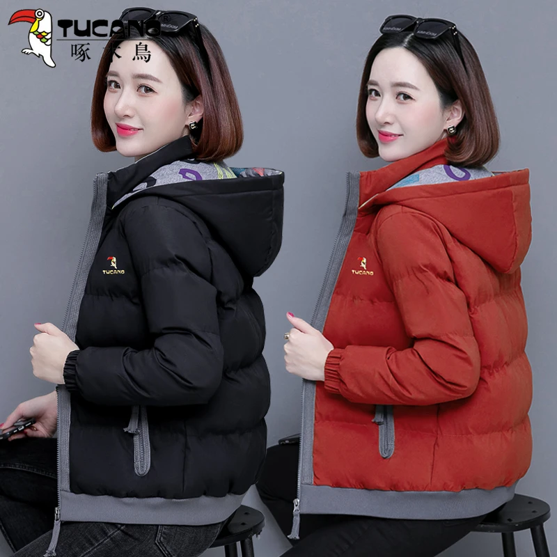 官方啄木鸟双面穿棉服女短款2025新款冬季宽松加厚小个子棉袄外套