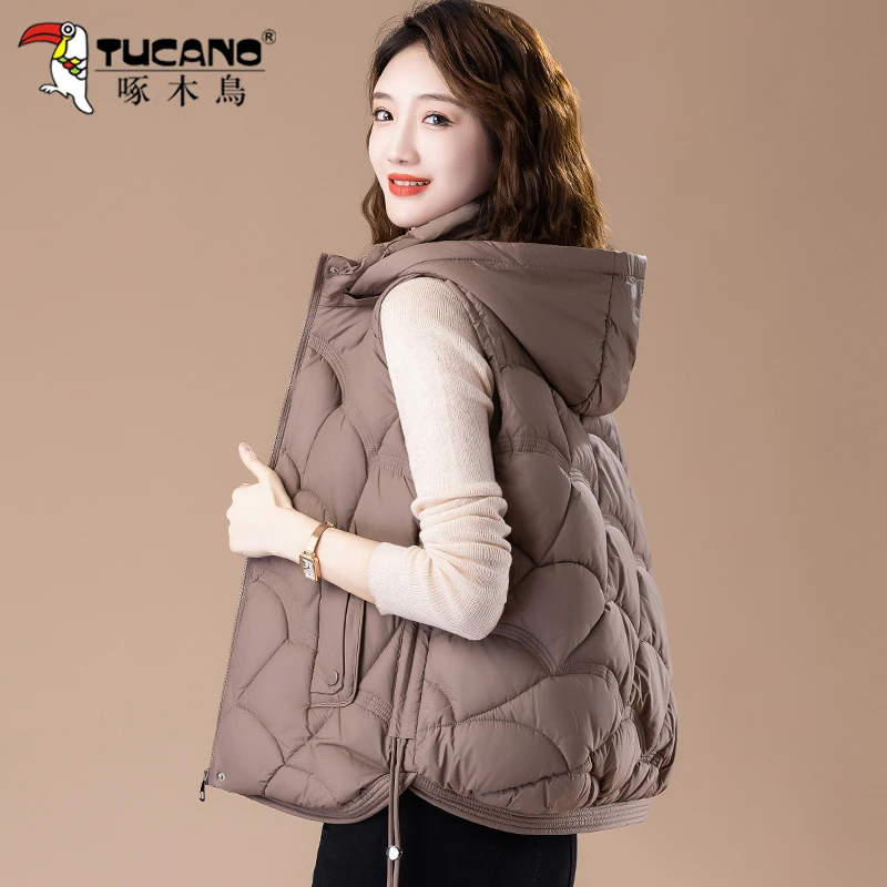 【官方正品】啄木鸟保暖棉马甲女秋冬外搭马夹坎肩背心新款宽松外套