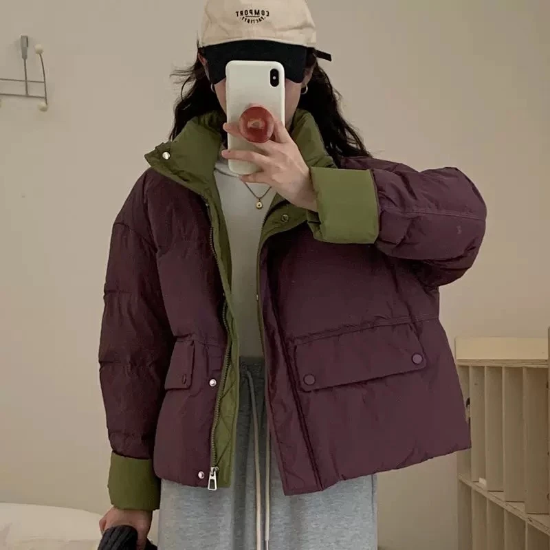 D227-紫色-设计师款-短款羽绒服白鸭绒休闲时尚百搭连帽宽