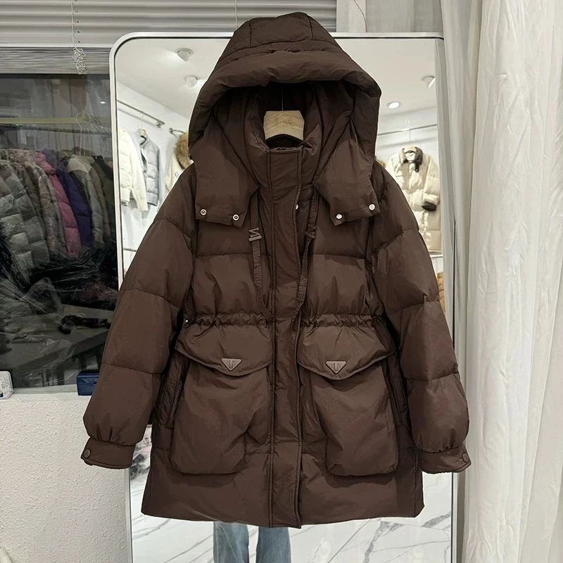 D376-咖色-设计师款-短款羽绒服白鸭绒休闲时尚百搭